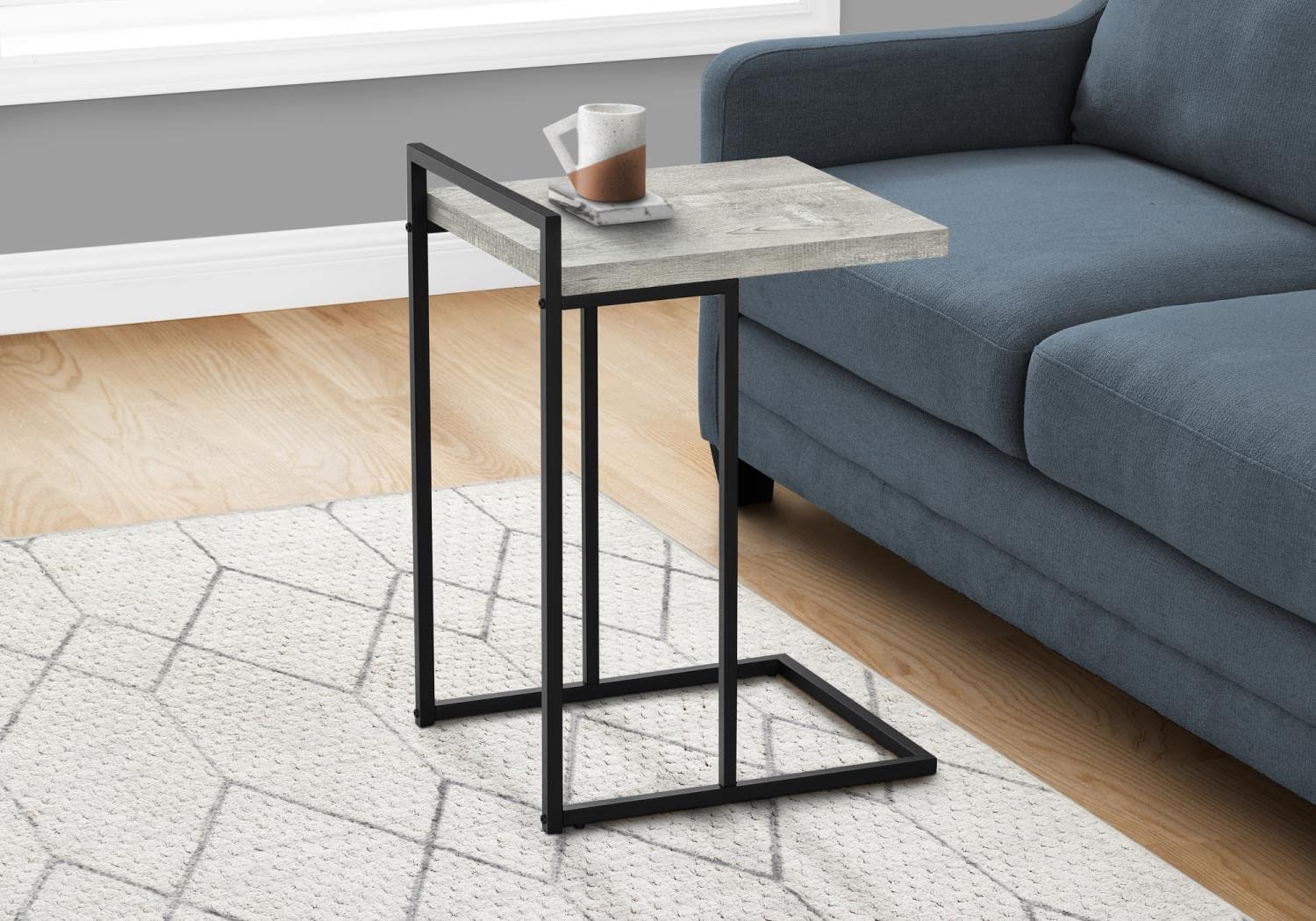 Monarch Specialties 3631 Accent Table, C-shaped, End, Side, Snack, Living Room, Bedroom, Laminate, Contemporary, Modern Table-25, 16" L x 18.25" W x 26.5" H, Grey Reclaimed Wood-Look/Black Metal